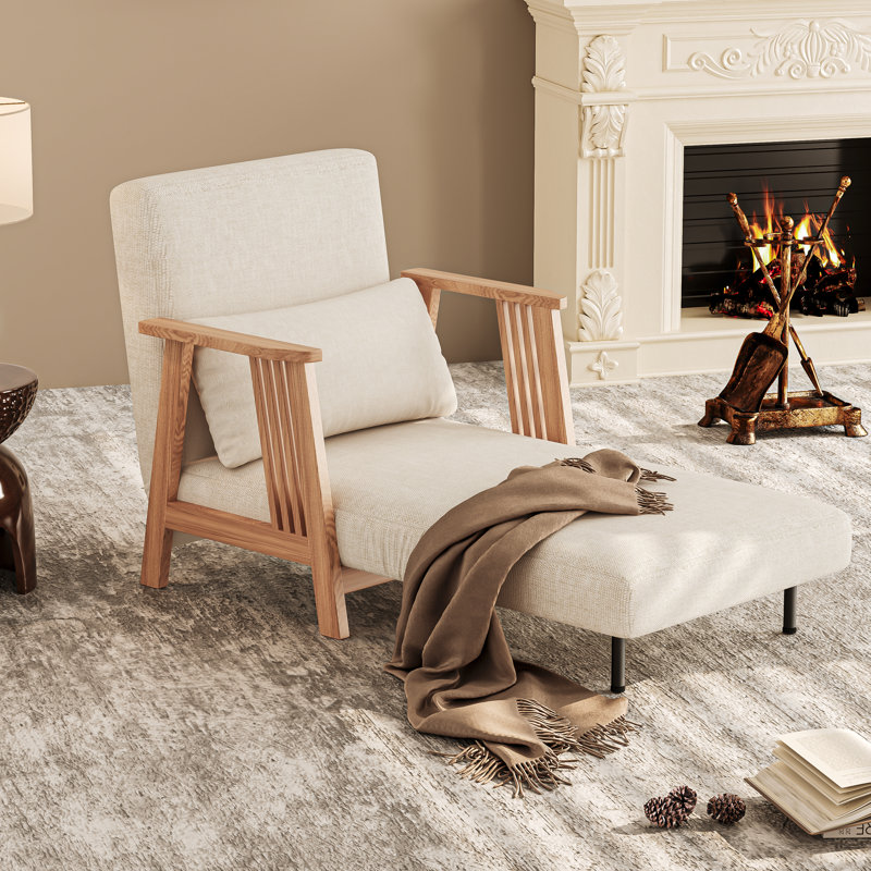 Chaise d'appoint 34,6 po convertible en lin rembourré avec structure en bois massif, canapé-lit moderne beige pour les invités, chaise pliante pour le salon de la chambre à coucher