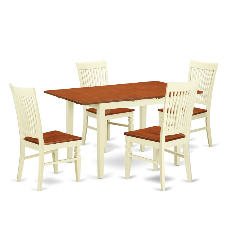 Ensemble de table de salle à manger 5 pièces pour 4 personnes comprenant une table de cuisine rectangulaire avec rallonge papillon et 4 chaises de salle à manger, babeurre 32 po x 54 po