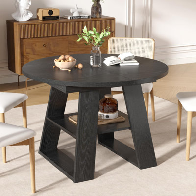 Table de salle à manger extensible ronde 43,3 "à 59" pour 2 à 8 personnes avec tablette de rangement