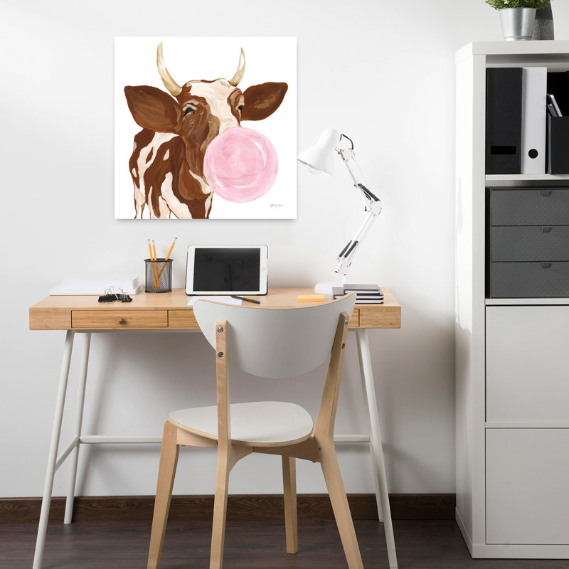 Vache Bubblegum, vache contemporaine, art animalier, H 18 po x l 18 po