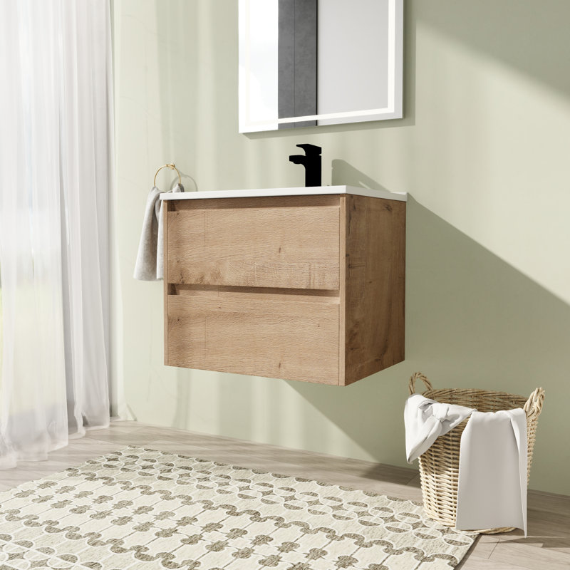 Edell 24.07 " W Free Standing Wall Mounted 1 Single Vanity Bathroom Vanity With Ceramic Top
