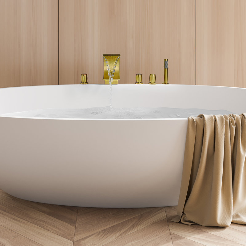 Brushed Gold Stainless Steel Waterfall Tub Faucet Set