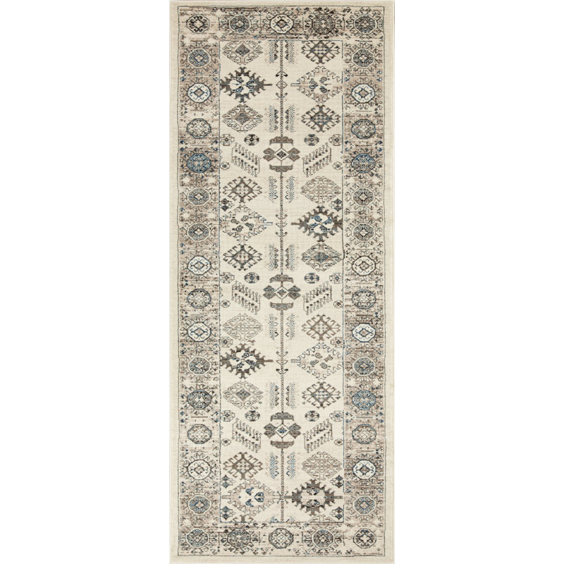 Ostergren Collection Beige/Brown/Blue Transitional Oriental Area Rug, Runner 2'5" x 7'8"