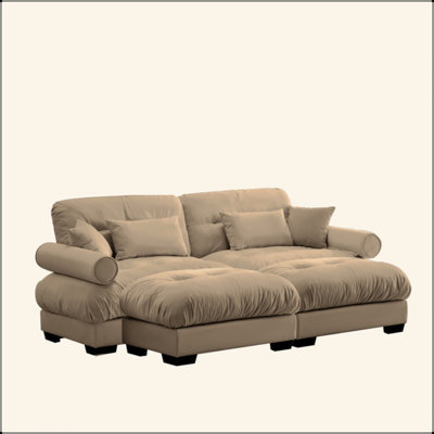 Canapé deux places surdimensionné avec repose-pieds, repose-pieds en velours 2 places avec accoudoirs ronds, avec coussin de taille et coussins décoratifs, salle de lecture, mezzanine et chambre à coucher