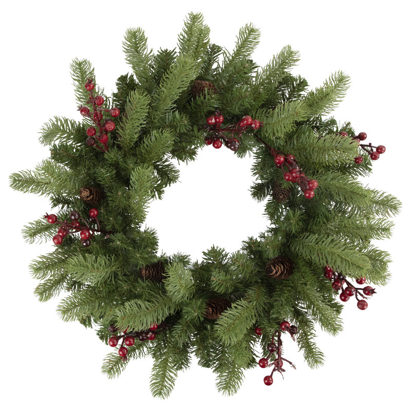Couronne de Noël artificielle Noble sapin avec baies - 24 pouces non éclairée