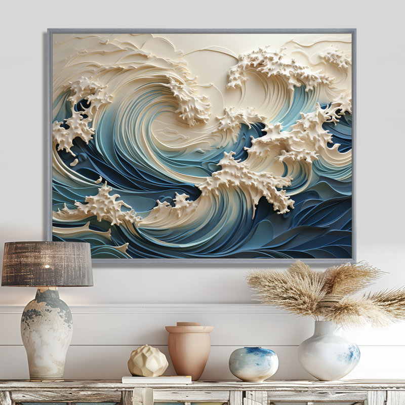 «White and Blue Wave Papercut Style III - Coastal Waves», reproduction d'art sur toile Wave (sans textures)