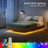 Natural Floating Bed Frame With Led Lights, Modern Fluted Oak Platform Bed Frame Floating, Heavy Duty Metal Slats, No Box Spring Required-1476148906-1476148908