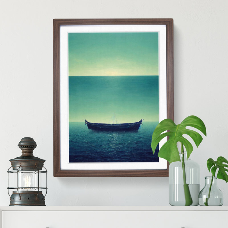 Boat Under the Ocean - Wall Art, 48cm H x 36cm W, Walnut Framed, White