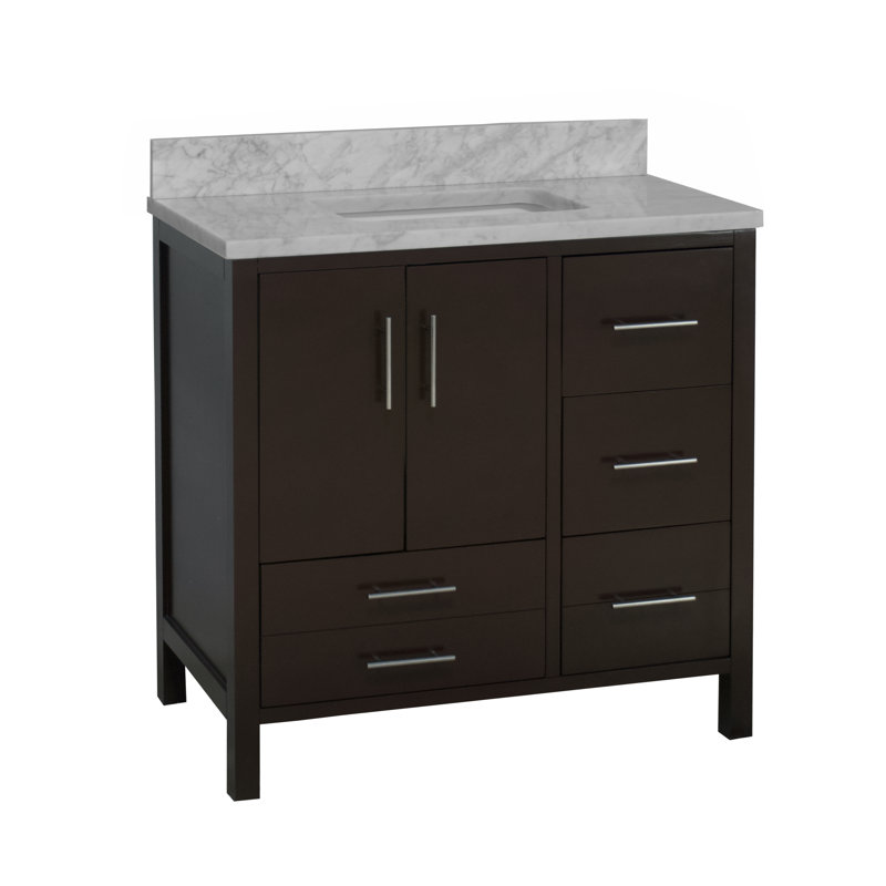 Ensemble de meuble-lavabo simple 36 po Kiara, Chocolat, Marbre de Carrare