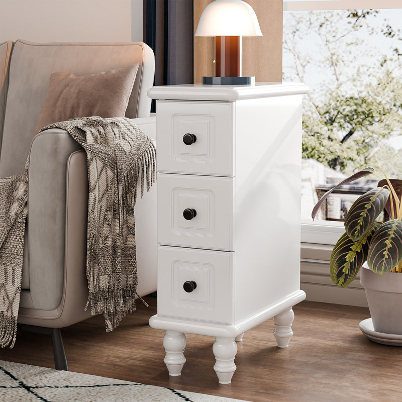 White Night Stand, Solid Wood Nightstands With 3 Drawers, Small Narrow Nightstands End Table For Bedroom