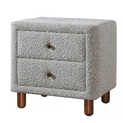 Grey Boucle 2-Drawer Upholstered Nightstand