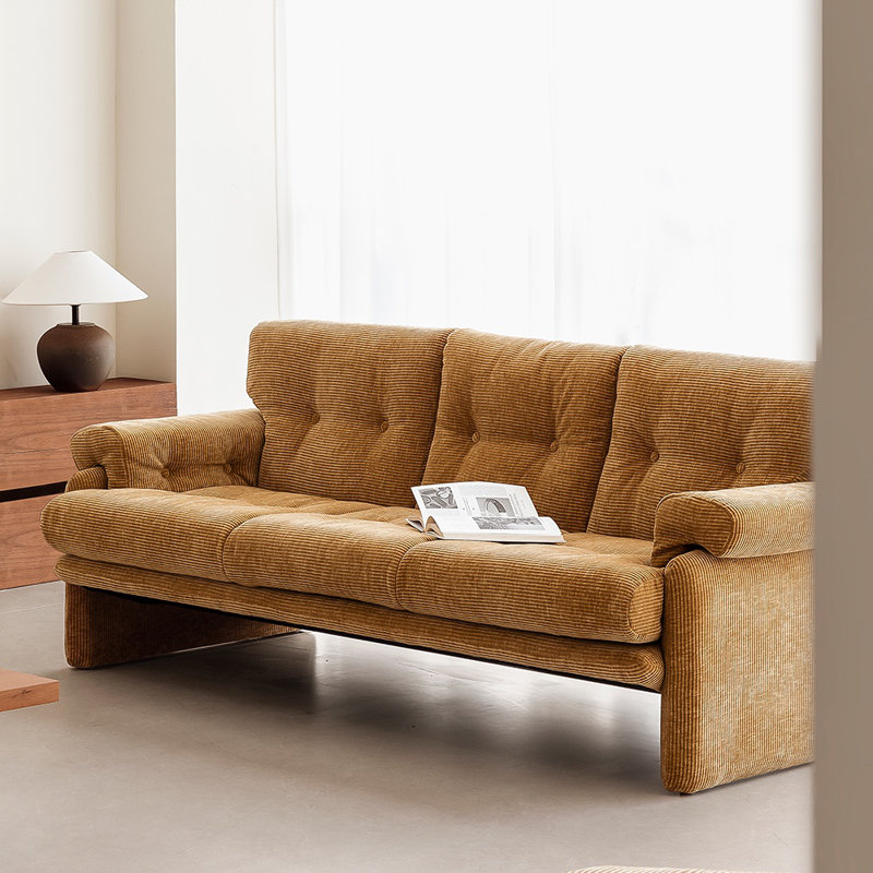 Retro Designer High-Leg Straight Sofa, Yellow