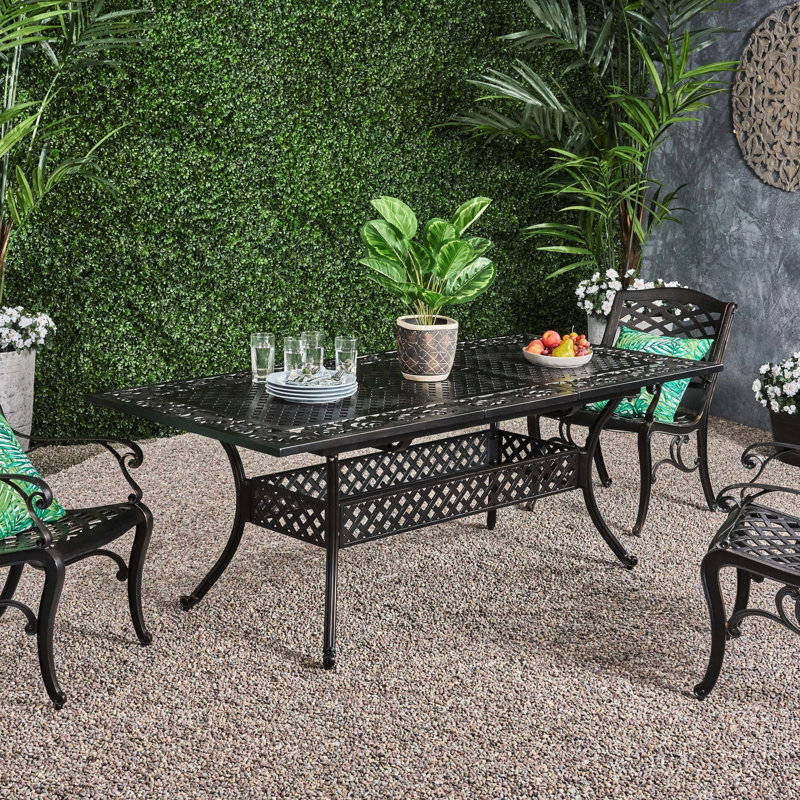 Table de salle à manger extensible pour patio - Aluminium fini cuivre. Idéal pour le jardin, le porche ou la terrasse. Couleur naturelle, style élégant. Structure extensible et brillante. Caractéristiques pratiques.
