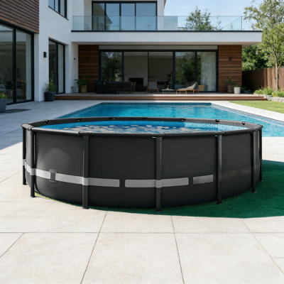Ensemble de piscine hors-terre à cadre rond de 14 pi x 42 po avec pompe à filtre à sable, échelle, plancher et couverture de piscine - une solution unique pour une utilisation à l'extérieur et à la maison.
