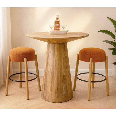 Ensemble de table de bar 36 po avec 2 tabourets de bar en tissu rouille Jaden