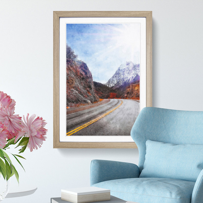 Through The Mountains In Argentina - Single Picture Frame Painting on MDF, 87cm H x 62cm W x 2cm D, Oak Framed