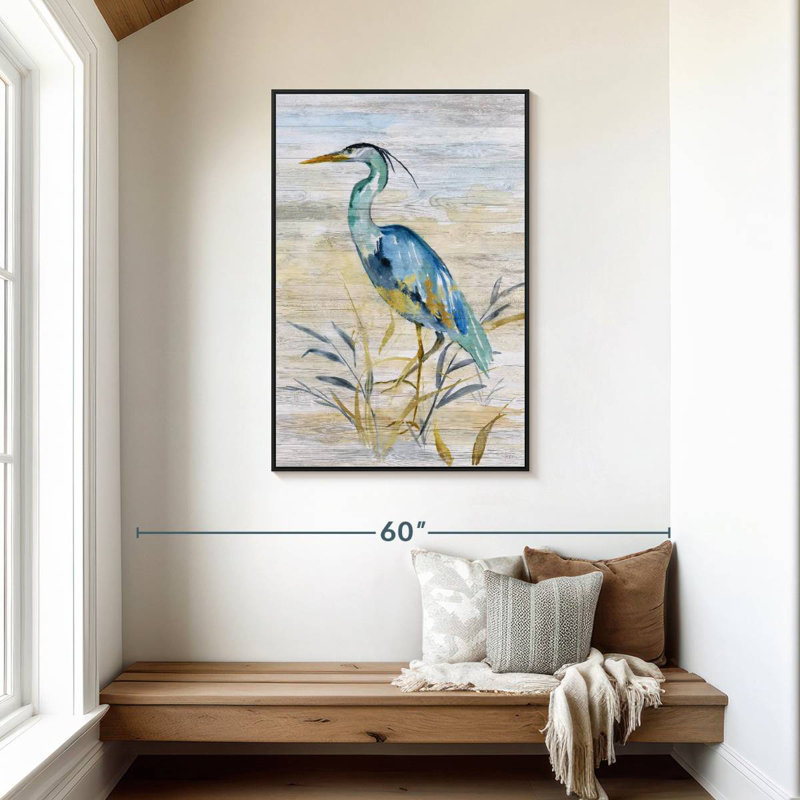 Héron bleu II, Cadre flottant noir, 29 po x 43 po