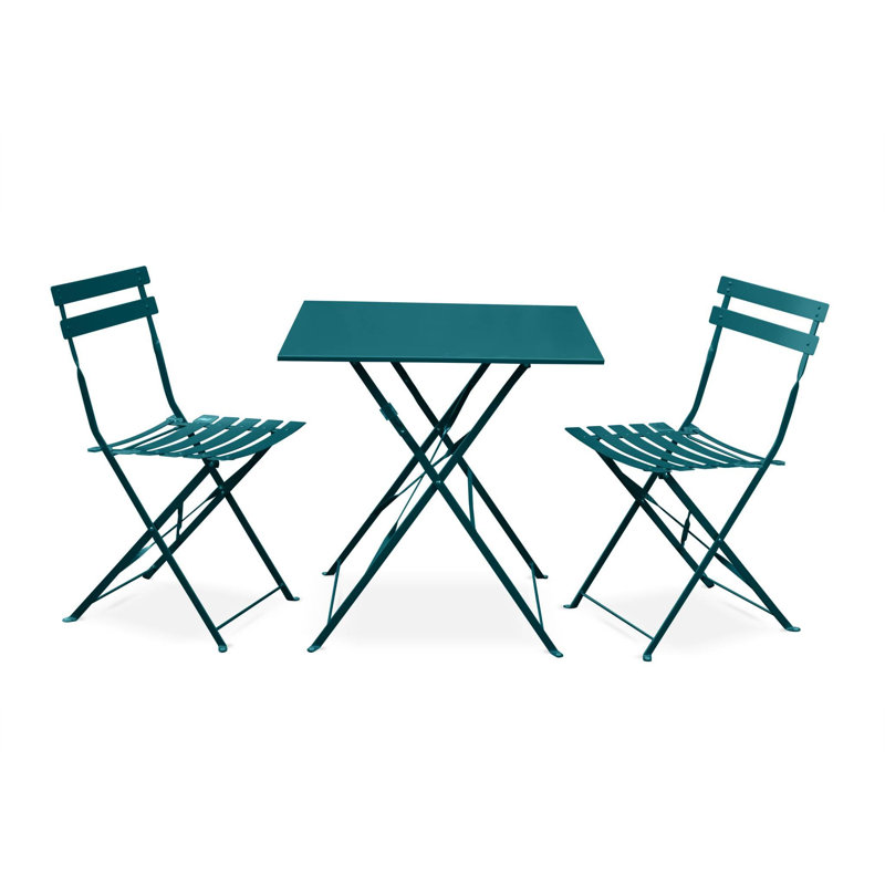 Westcliff Folding Thermo- Lacquered Steel Bistro Table, Duck Blue