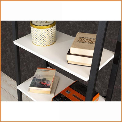 Bookshelf 5-Tier Modern Ladder Metal Frame for Small Spaces Living Room/Office | White | Metal