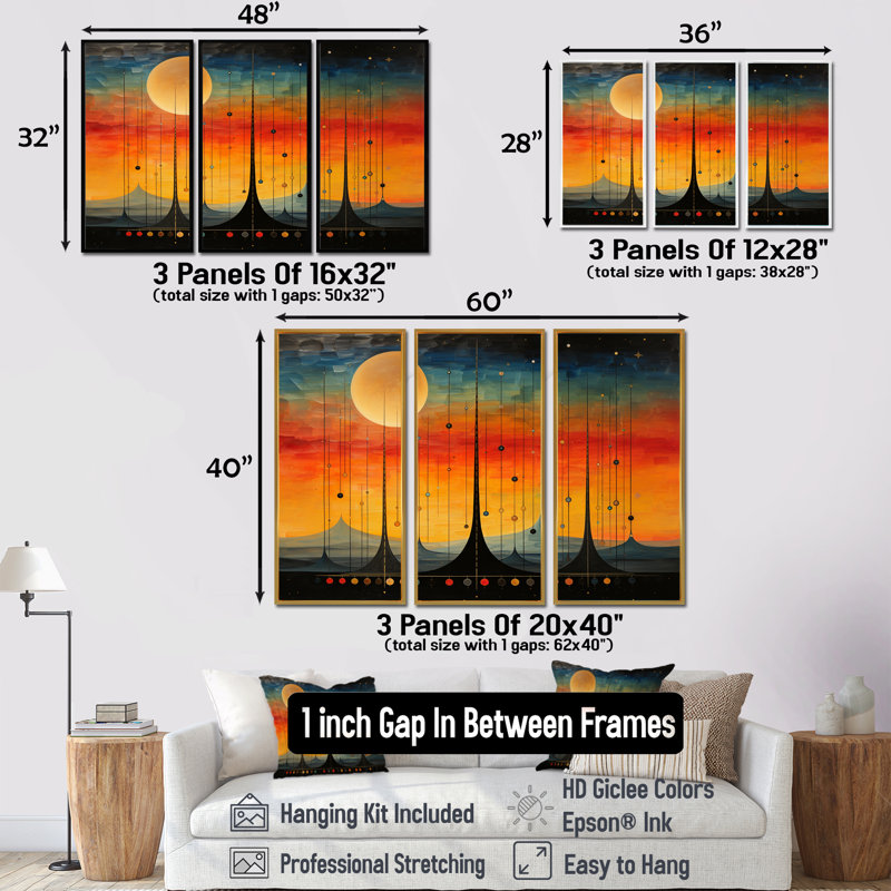 Croker - ensemble d'art mural abstrait paysage, Cadre flottant doré, H 28 po x l 36 po x P 1 po