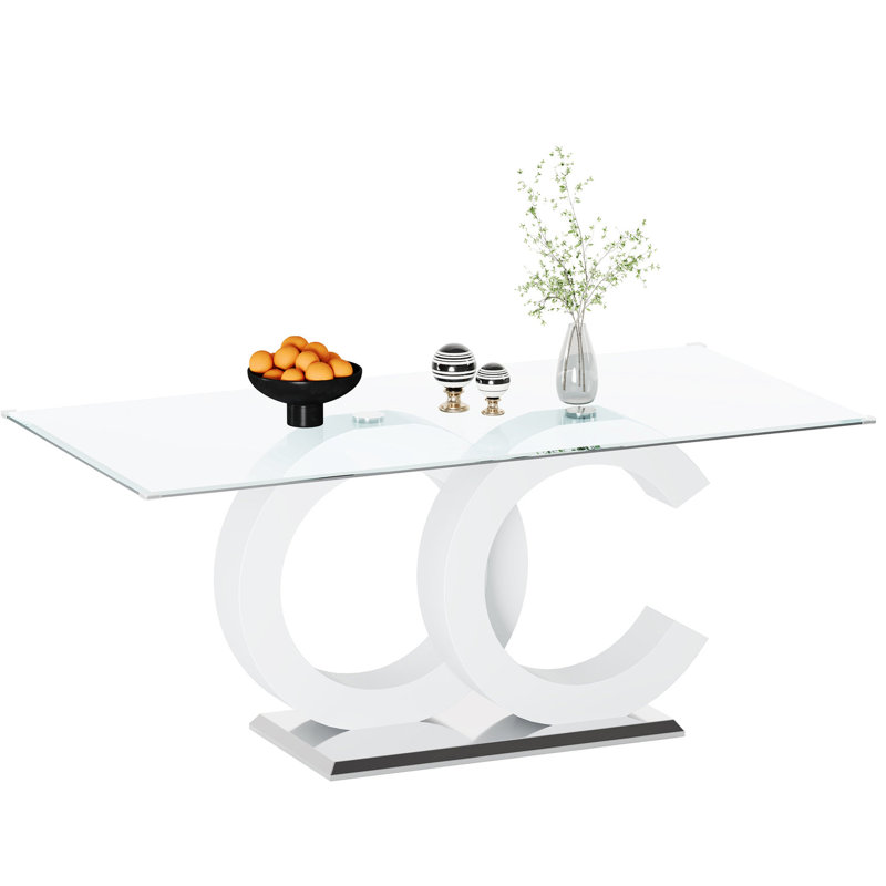 Table de salle à manger élégante avec plateau en verre trempé et pieds en acier inoxydable, 69.97"H x 35.03"L x 29.93"W