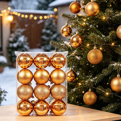 Décorations de Noël - Ensemble de 24 boules décoratives de 6 cm (2,36 pouces) en plastique incassable, à suspendre au sapin pour les fêtes de fin d'année et la décoration intérieure.