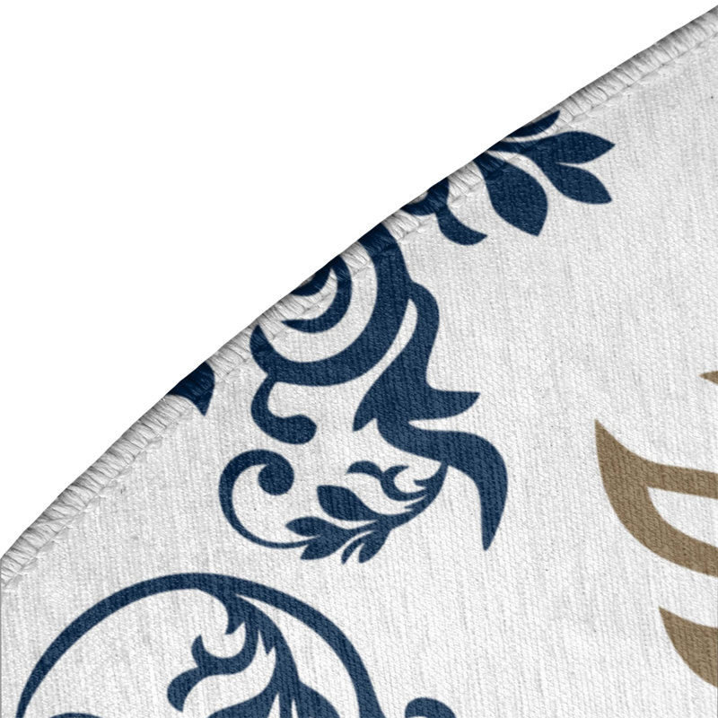 Tapis rond rond damassé à motif baroque blanc