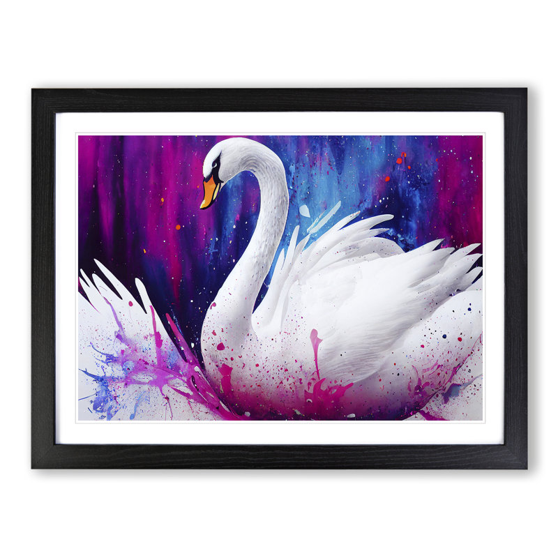 Swan Splash Vol.2 Abstract - Single Picture Frame Print, 46cm H x 64cm W x 2cm D, Black Framed