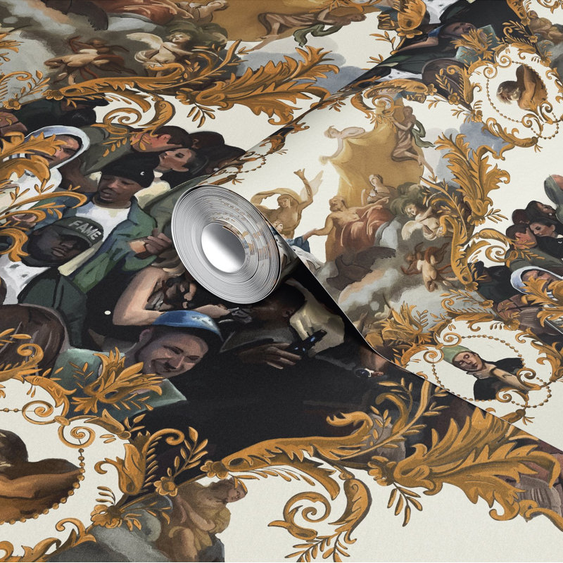 God Save the Biebs Wallpaper, White/Gold/Yellow