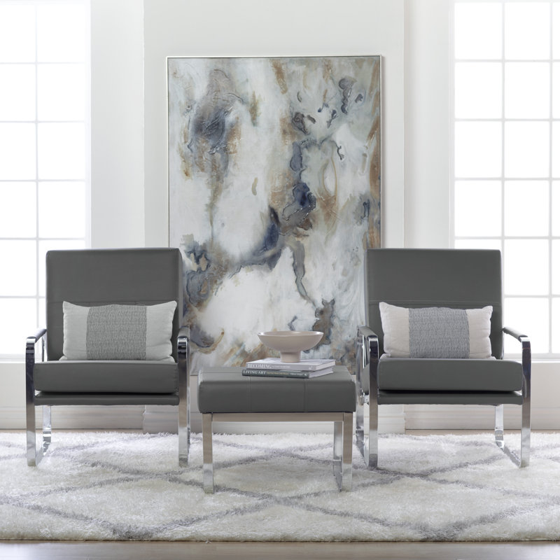 Jaymiah Faux Leather Ottoman, Gray Faux Leather