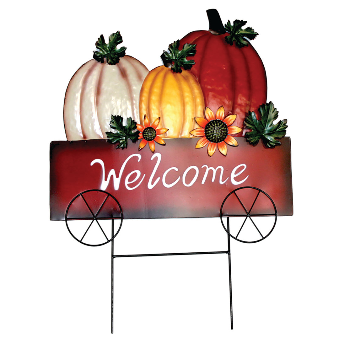 24" Pumpkins in a Cart with Welcome Sign Garden Stake August Grove®