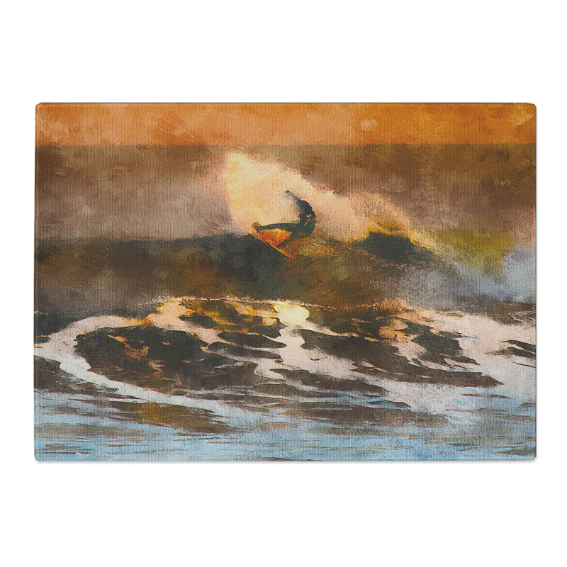 Tempered Glass Surfing As the Sun Sets Chopping Board, 28.5 cm x 39 cm