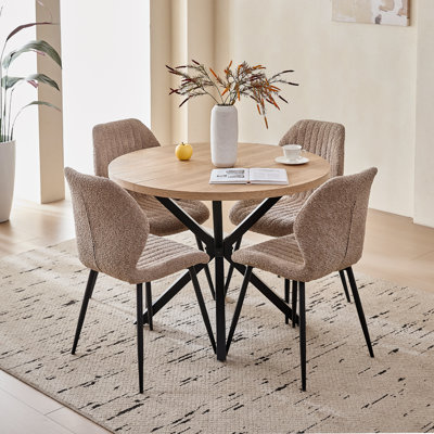 Ensemble table et chaises rondes de 99 cm (39 po) pour 4 personnes, style milieu du siècle, avec 4 chaises bouclées modernes, idéal pour optimiser l'espace dans un appartement ou un salon.