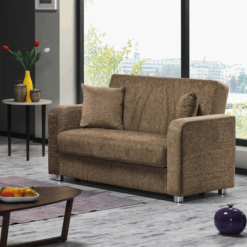 PrimeNest Gravita Collection Upholstered Convertible Loveseat with Storage, Beige
