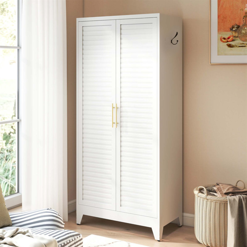 Garde-robe en métal avec 2 portes, 71 pouces de hauteur, rangement portable pour petits appartements et dortoirs, assemblage facile, acier laminé à froid