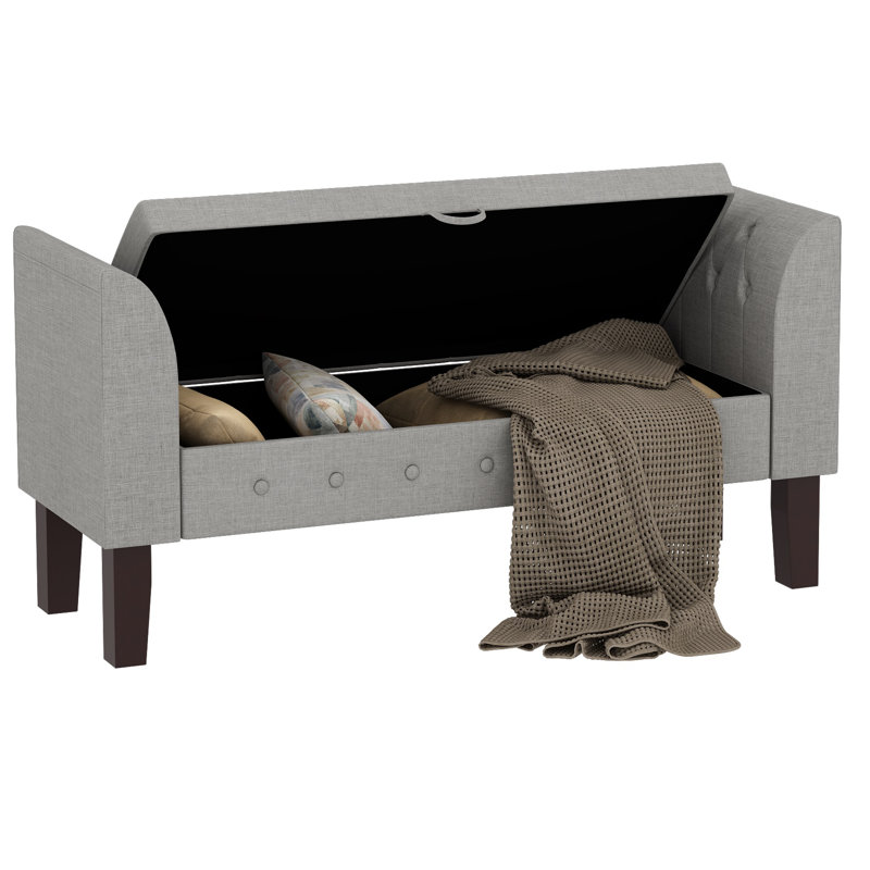 Banc de rangement en bois massif Hannabel, gris