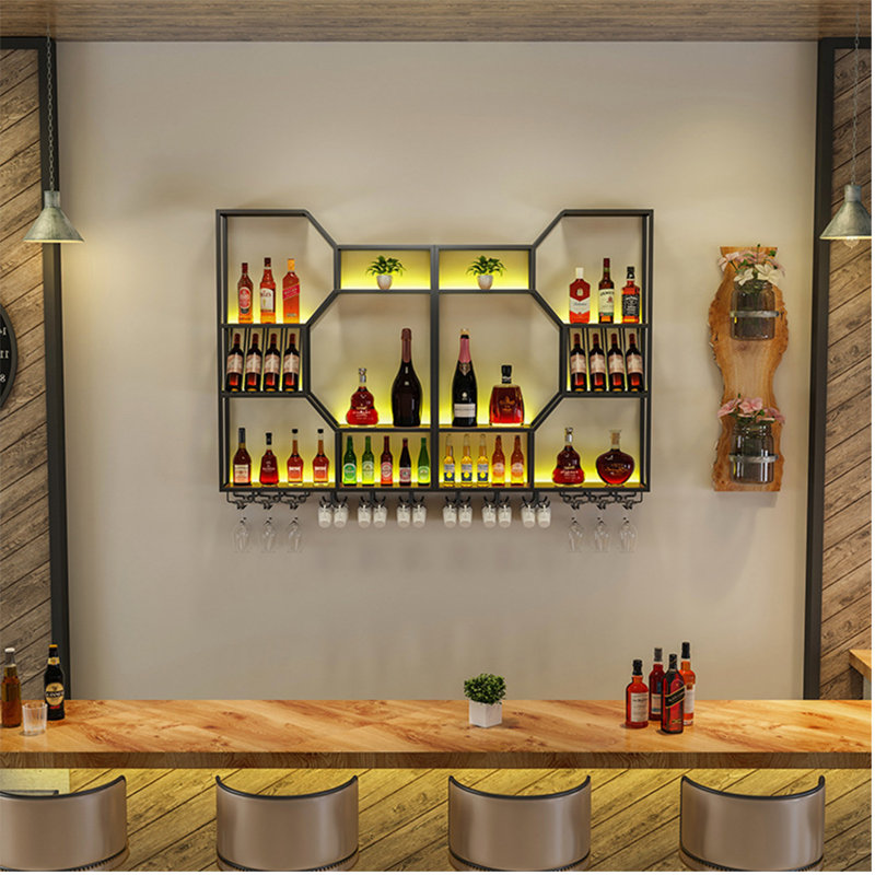 Creative Multifunctional Wall Mounted Wine Rack, Black, 47.2" H x 94.4" W x 7.8" D