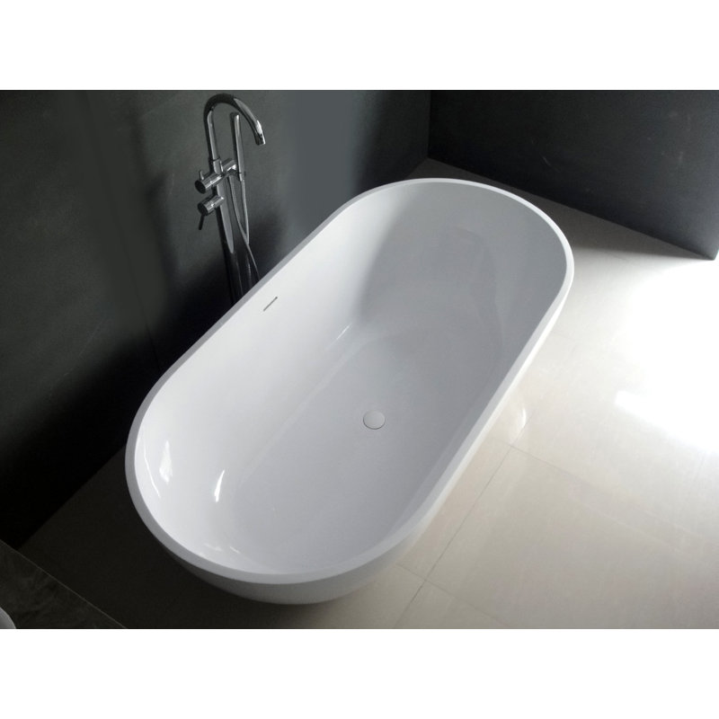 Matte White 70-Inch Oval Freestanding Acrylic Bathtub