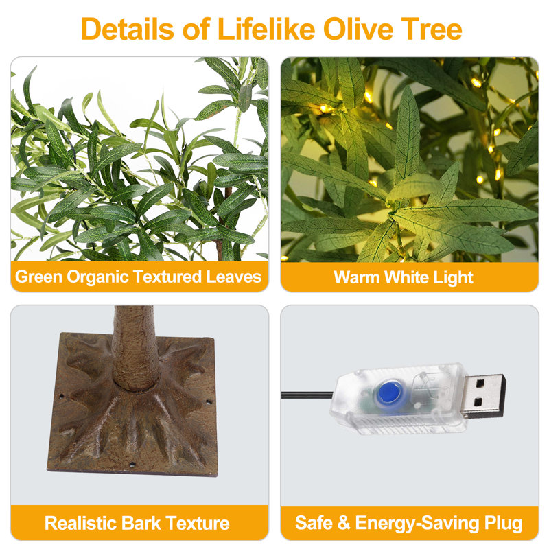 Lifelike LED Olive Tree: Artificial Greenery with 8 Lighting Modes and Adjustable Brightness