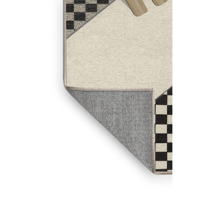 Machine Washable Aguilar Cricket Wicket Scene Modern Checkered Rug in Beige – Beige Binding, 7x9
