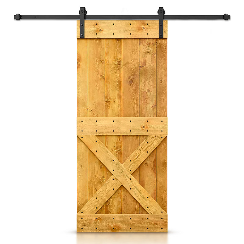 Porte de grange à panneaux et en bois avec quincaillerie d'installation, 20 po x 84 po, Crème clair, Noir mat