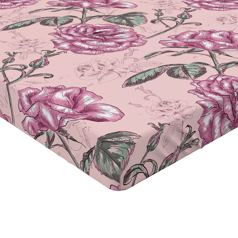 Drap-housse Ambesonne, Vert réséda, rose pâle / floral 2, Drap-housse de taille double