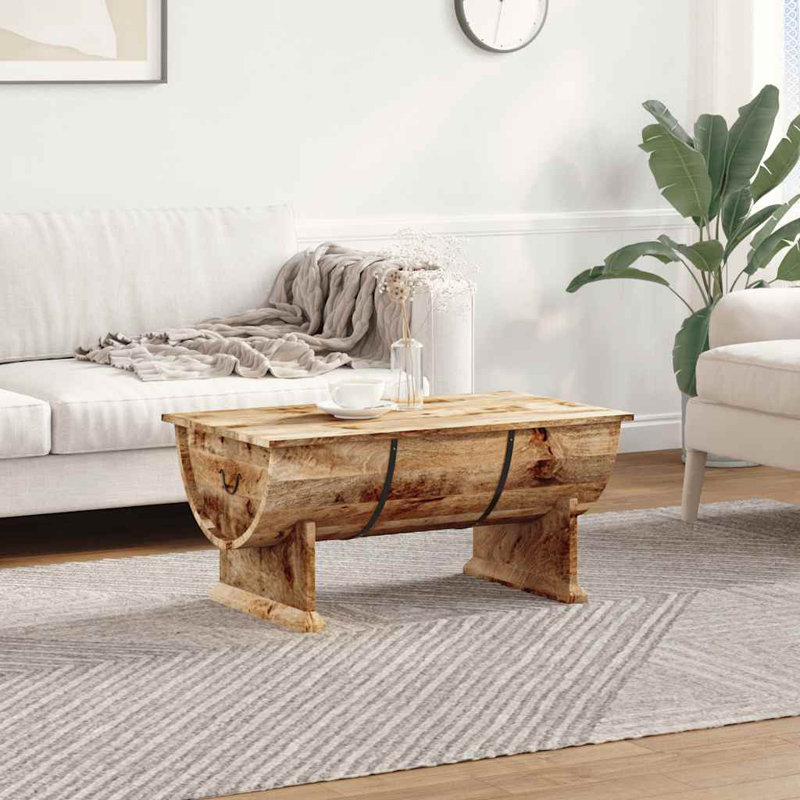 Table basse vidaXL en forme de tonneau rustique, table centrale entièrement fabriquée à la main, conception décorative en métal, 34,6 po x 19,7 po x 15,7 po, bois de manguier massif 