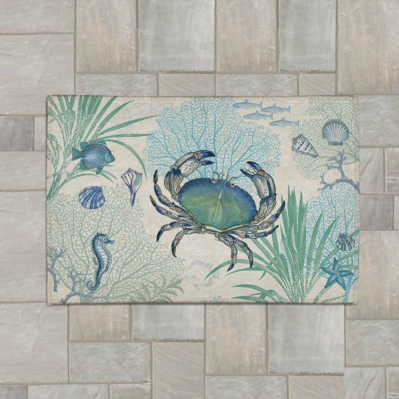 Blue Crab Chenille Indoor Rug, Rectangle 5' x 7'