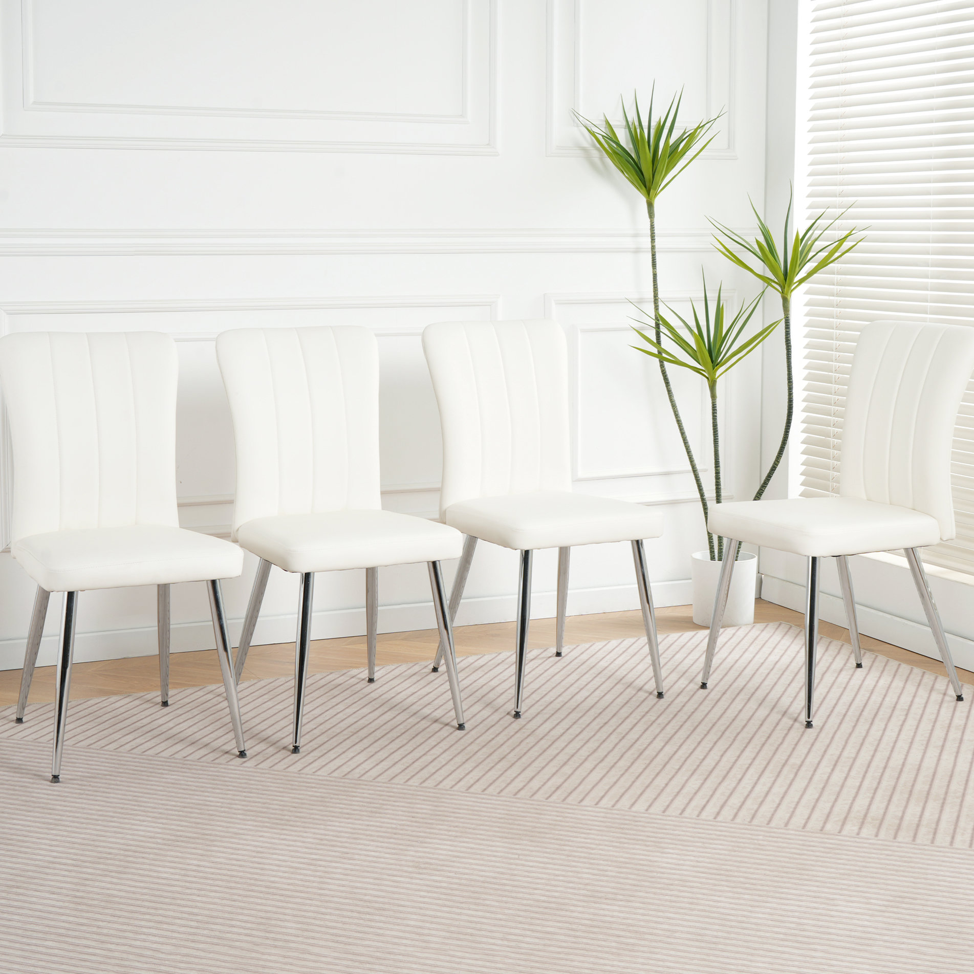 Latitude Run® Of 4 Modern White Pu Dining Chairs - Metal Legs With ...