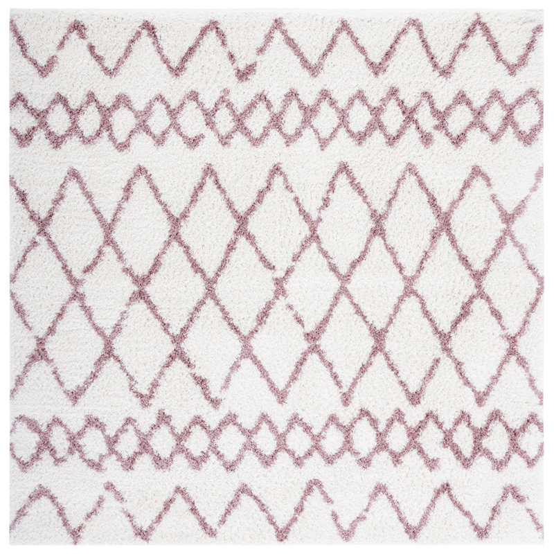 Tapis géométrique ivoire / rose clair Allandy, Carré 6 pi 7 po