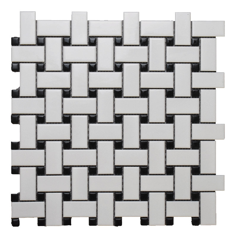 Matte White 12X12 Porcelain Basket Weave Mosaic with Black squares Wall & Floor tile (set of 10 sheets)., Black/White