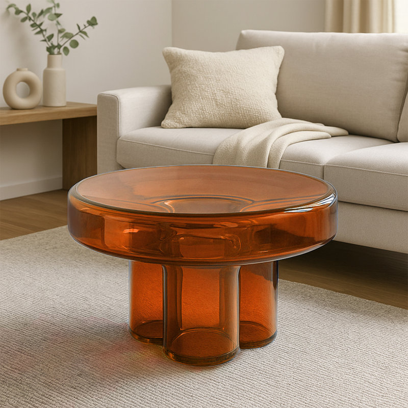 Elegant Glaze Glass Coffee Table, Amber