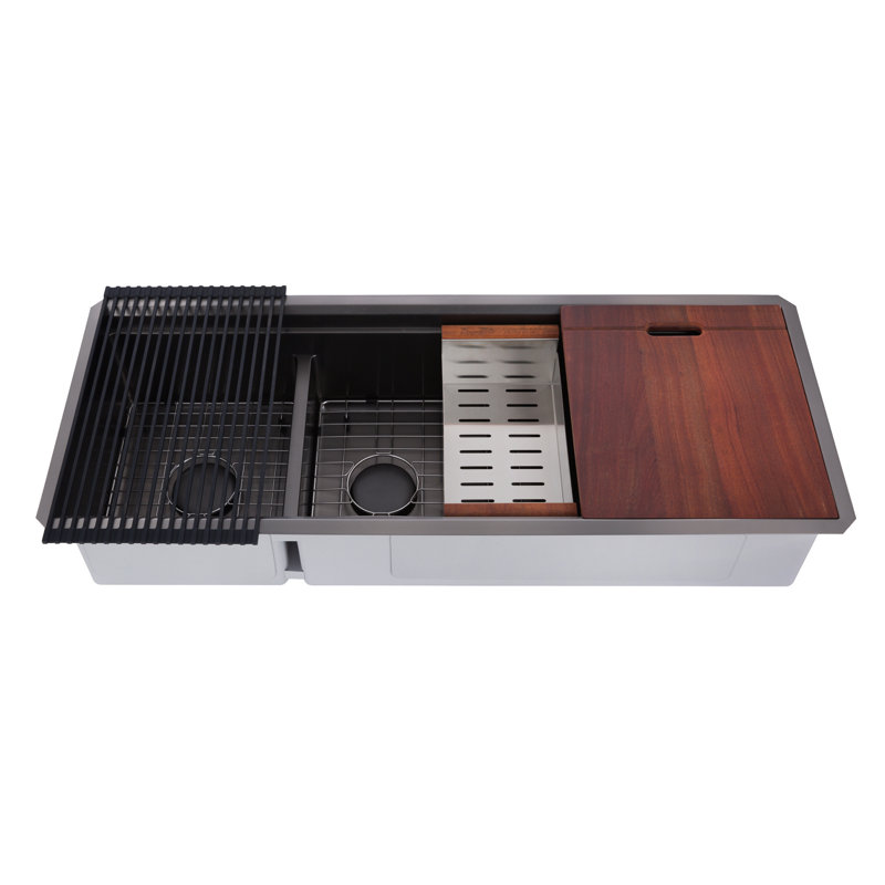 Évier de cuisine à double cuve encastrable L 48 po x l 19 po avec crépine CozyBlock, Noir