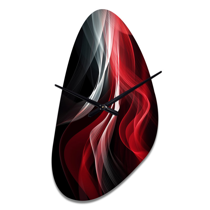Horloge murale abstraite rouge et noire abstraite VI - Vagues, Grand